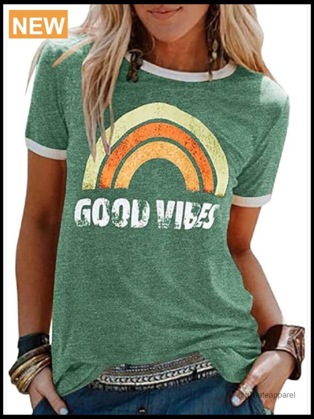 Women's Rainbow Graphic T-Shirt Short Sleeve Crew Neck Vintage Loose Summer Tee